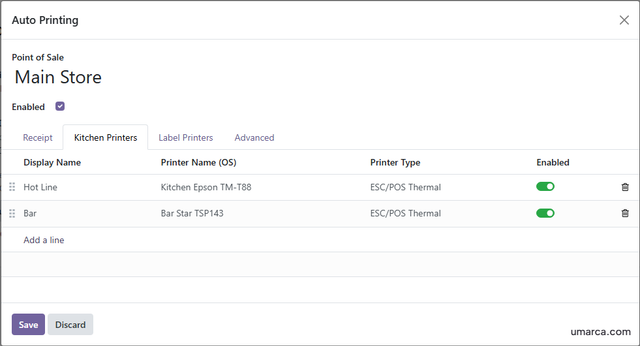 Kitchen Printer Settings